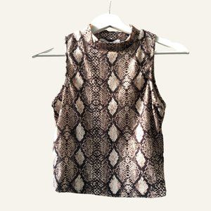Caution To The Wind Snake Skin Pattern Mock Neck Sleeveless Top, Size Small
